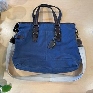 Coach Travel Weekender Duffle Suitcase - Navy Cotton Canvas with Leather Accents